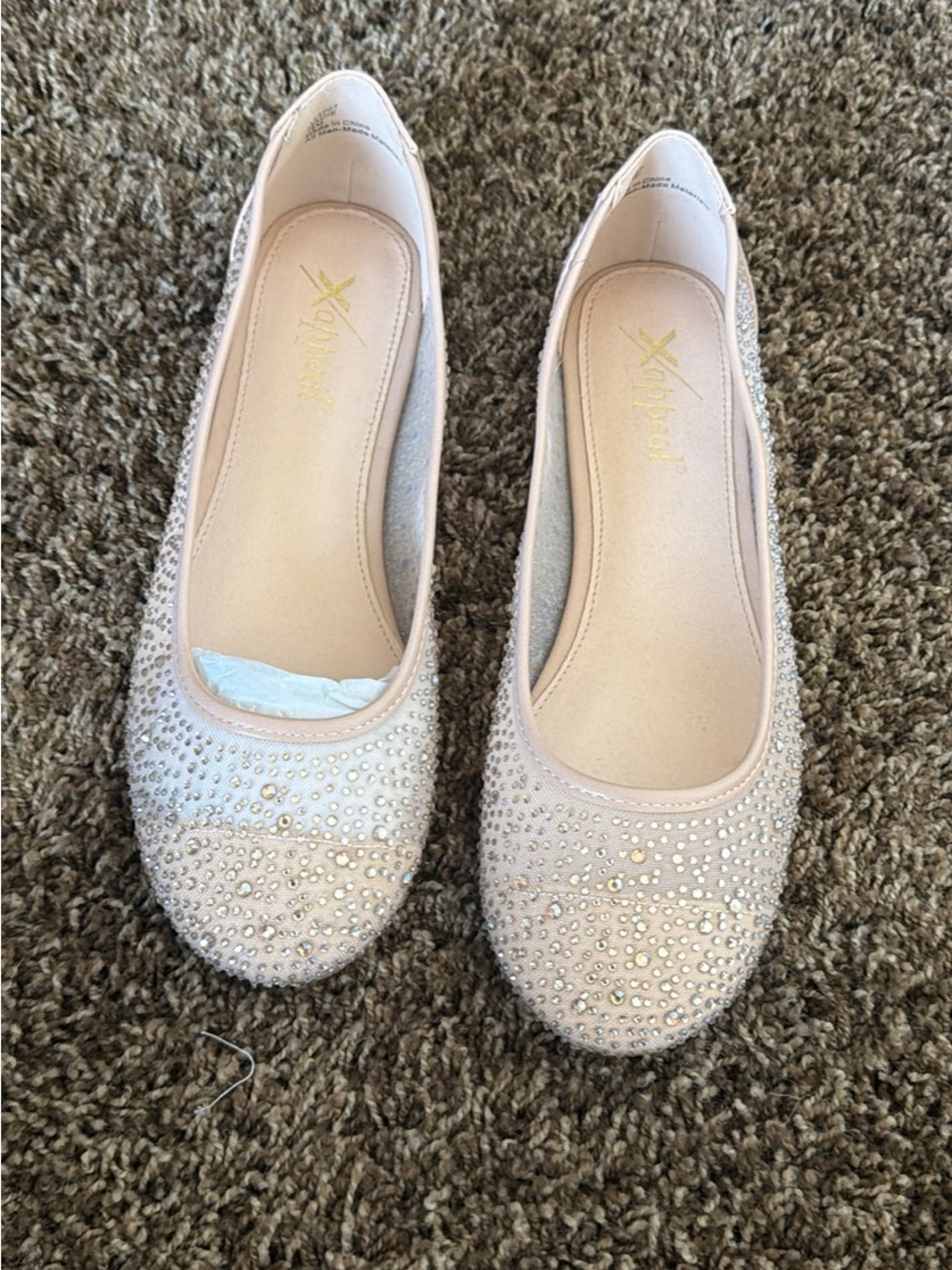 Xhilaration Women's Sparkle Embellished Cream/Beige Ballet Flats